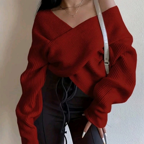Sweaters - Women's Fall Solid Color V-Neck Long Sleeve Casual Sweater